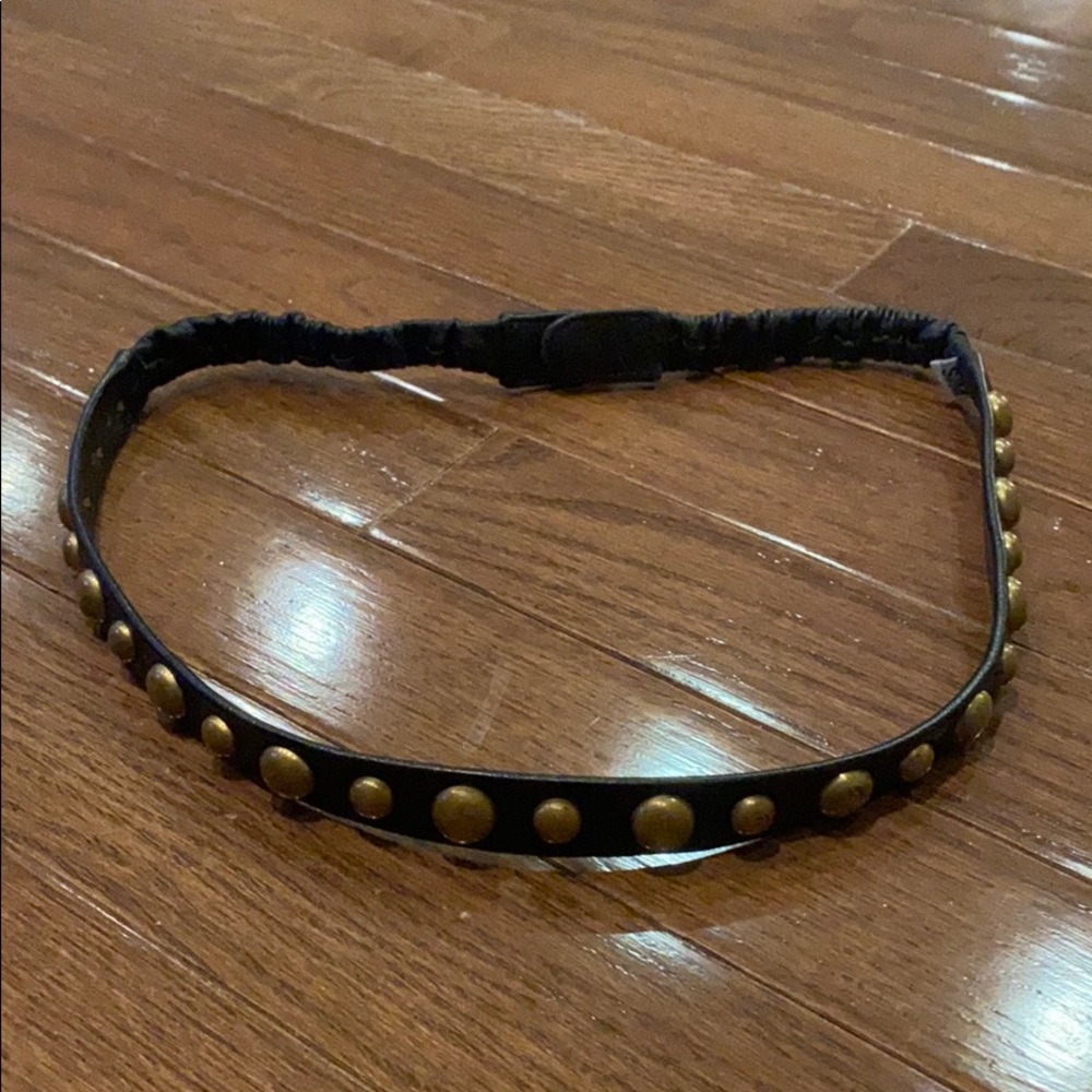 Black Leather Belt Round Gold Hardware Size S/M